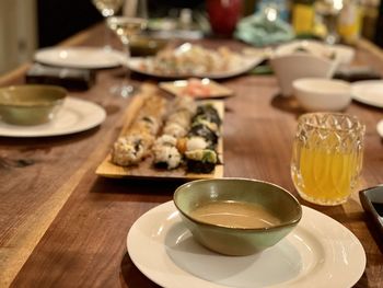 High angle view of food on table