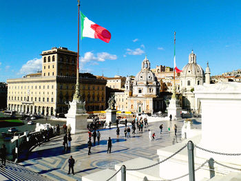 View of flags at town square