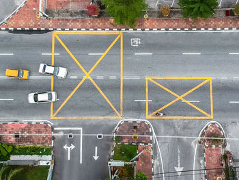 High angle view of cars moving on road