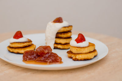 Close-up of dessert in plate on table