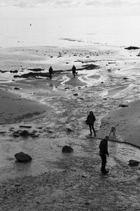 People on beach against sky