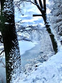 Scenic view of frozen lake against sky during winter