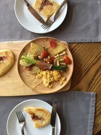 High angle view of breakfast on table