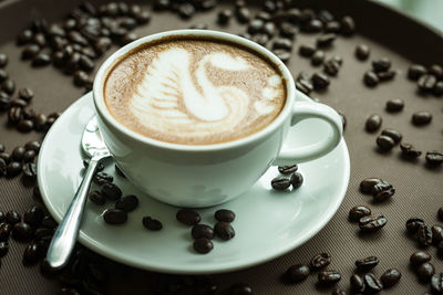 High angle view of coffee on table