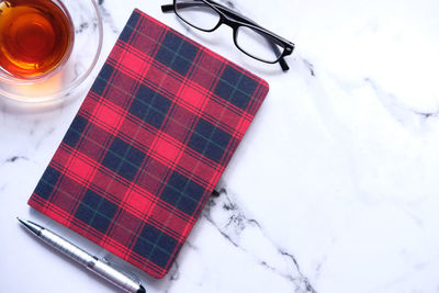 High angle view of eyeglasses on table