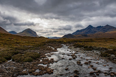 Scenic view of landscape and mountains against sky