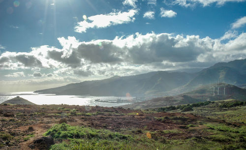 Scenic view of land against sky