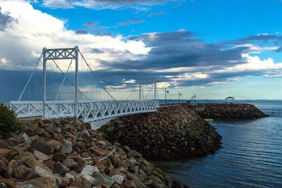 View of suspension bridge over sea