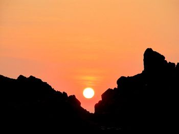 Silhouette of mountain against sky during sunset