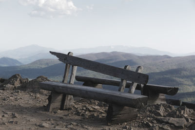 Bench at the top of polonina carynska bieszczady mountains poland..