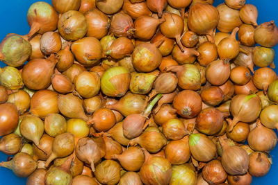 High angle view of onions for sale at market