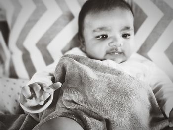 Portrait of cute baby at home