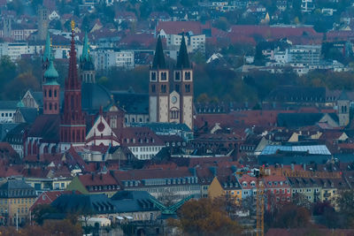 High angle view of buildings in city