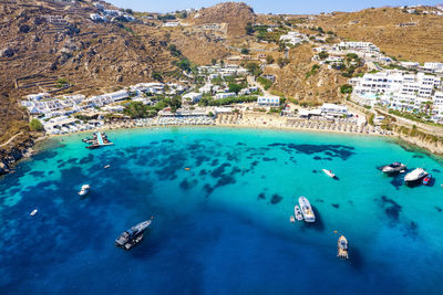 High angle view of boats in sea