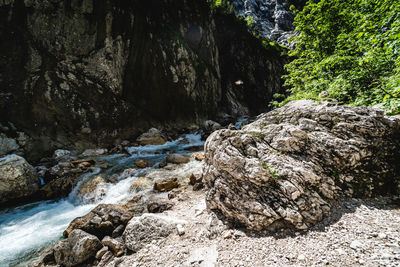 Stream flowing through rocks in forest