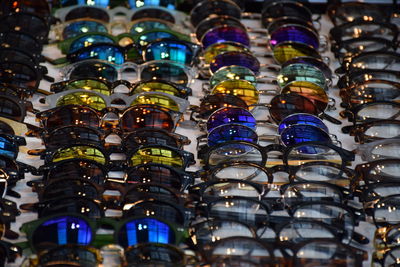 High angle view of eyeglasses on display at store