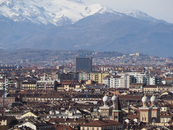 High angle view of buildings in city