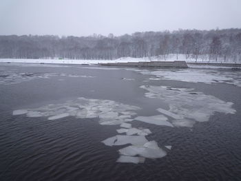 Frozen lake against sky during winter