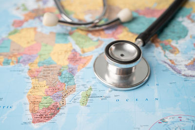 Close-up of stethoscope on table