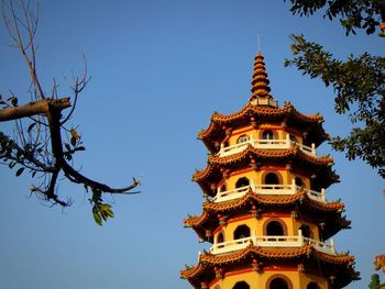 Low angle view of temple building against clear sky