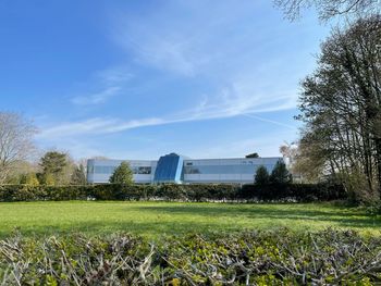 Scenic view of field against blue sky