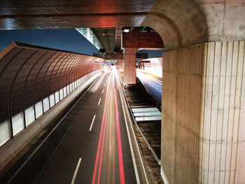 Light trails on road in city