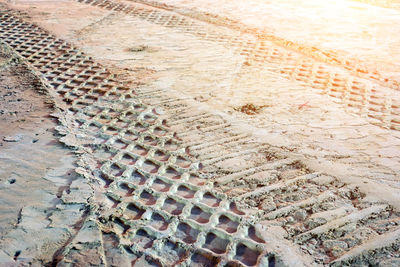 High angle view of tire tracks