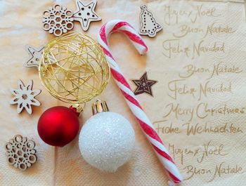 Close-up of christmas decoration on table