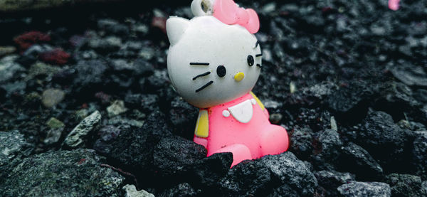Close-up of toy on rock