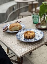 High angle view of breakfast on table