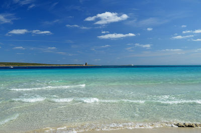 Scenic view of sea against blue sky