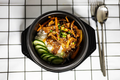 High angle view of food in container