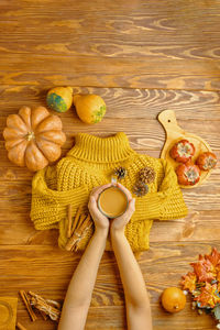 High angle view of fruits on table