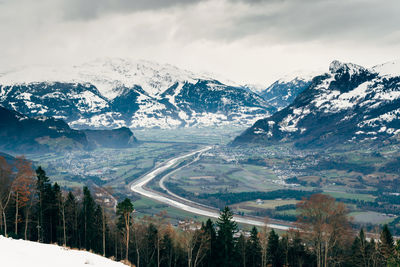 Scenic view of snowcapped mountains against sky