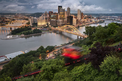 High angle view of bridge over river in city