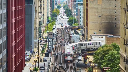 High angle view of city street