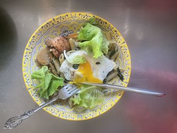 High angle view of breakfast on table