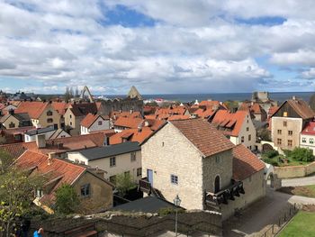 High angle view of townscape against sky