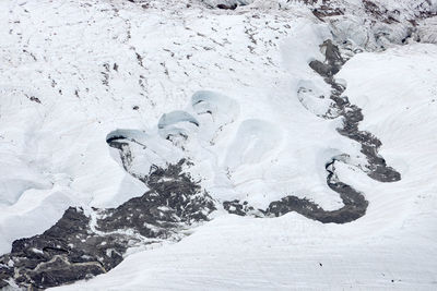 High angle view of frozen water