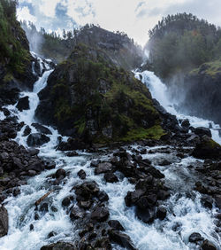 Beautiful twin waterfall låtefoss near skare in norway.