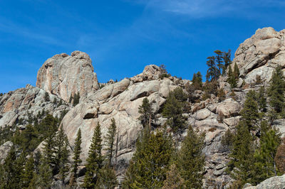 Low angle view of rock formations against sky