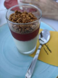 High angle view of drink on table