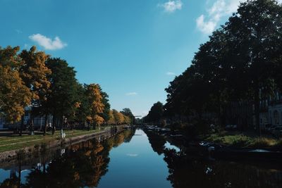 Reflection of trees in lake against sky