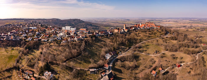 High angle view of townscape against sky