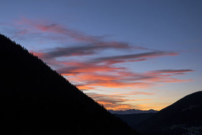 Scenic view of silhouette mountains against sky at sunset