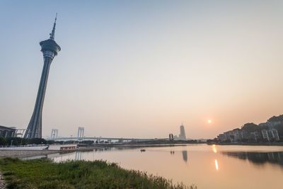 View of city at sunset