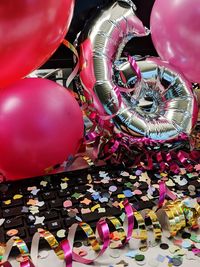 High angle view of multi colored balloons