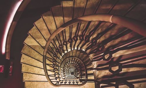 High angle view of spiral staircase in building