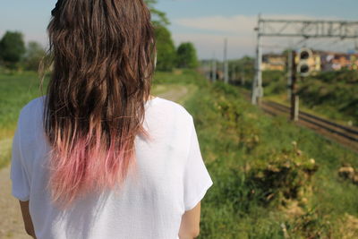 Rear view of girl with dyed hair