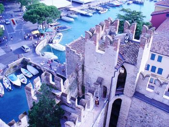 High angle view of buildings in city